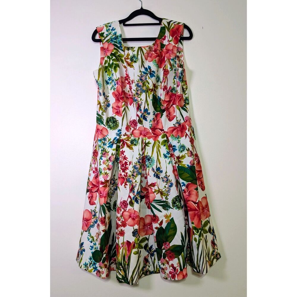 Danny and Nicole Floral Fit & Flare Dress Summer Wedding Guest Pink Green 12 - Picture 2 of 8